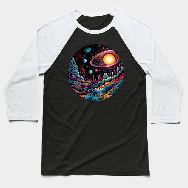 Surrealist space artwork with planets Baseball T-Shirt by Unelmoija